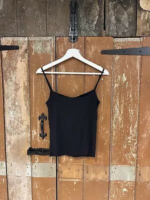 Mango Suit Vest Top Women's Size Small Black Sleeveless Square Neck Stretch • £10.99