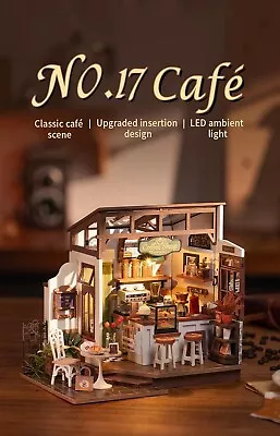 Rolife DIY LED Miniature House Café House Handmade Dolls House Model Kits Toys • $51.99