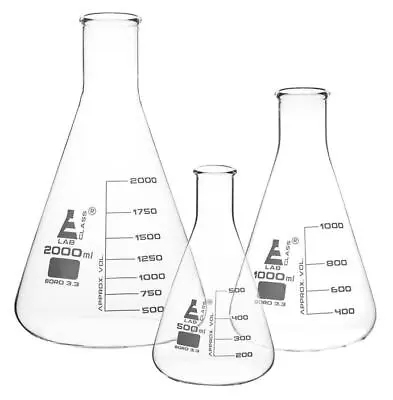 £9.99 • Buy Conical Erlenmeyer Flasks Lab Glassware Borosilicate 3.3 Glass Various Sizes