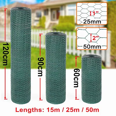 10M-50M PVC Coated Chicken Wire Rabbit Mesh Green Fencing Aviary Fence 2 Widths • £16.79