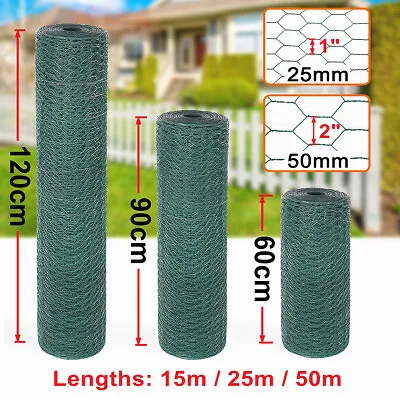£17.59 • Buy 15M-50M PVC Coated Chicken Wire Rabbit Mesh Green Fencing Aviary Fence 2 Widths
