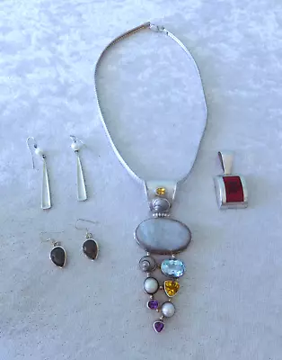 Sterling Silver Multi Stone Necklace Earrings Pendant Lot Milor RJL Studio Druzy • $69.95