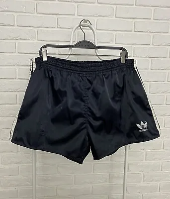 Vintage 90s Retro Men's Adidas Nylon Shorts Athletic Running Black Logo Size XL • $25
