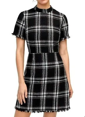 Warehouse Ruby Check Dress Size 10uk M Womens Black White Thick Tweed Mini Dress • £16.99
