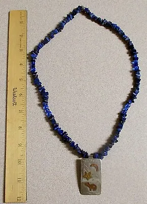 Vintage Silver Lapis Lazuli  Beaded Tribal Necklace 24  • $28.50