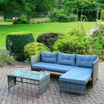 Rattan Corner Sofa Garden Lounger Outdoor Patio Wicker New Coffee Table • £190.85