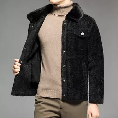 Mens Lapel Short Loose Faux Fur Jacket Warm Coat Thickened Faux Mink Fur Outwear • $72.47