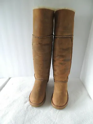   Ugg Over The Knee Bailey Button Bomber Jacket Chestnut Boots Sz 7 • $399