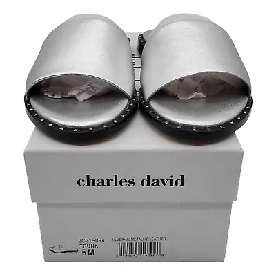 Charles David Sandals Womens 5M Trunk Slides Leather Metallic Silver New • £23.12