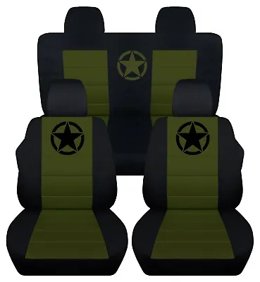 Front+Back Car Seat Covers Blk-hunter Green Army Star Fits Jeep Compass/Patriot • $152.99