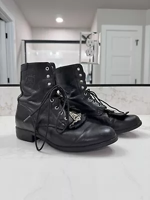 Vintage Ariat Black Leather Lace Up Roper Western Cowboy Boots Women's Size 39 • $39