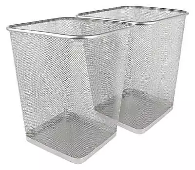 Silver Mesh Metal Trash Can Wastebaskets Square 6 Gallon 2 Pack • $28.56