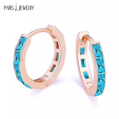 18K Rose Gold Created Blue Topaz CZ 3Ct Huggie Hoop Earrings Plated • $8.99