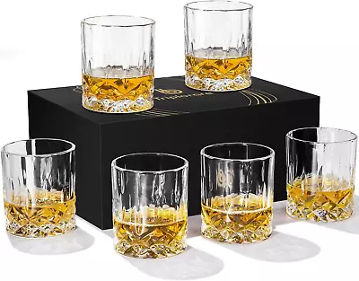 Whiskey Glasses Set Of 6 11 OZ Old-Fashioned Whiskey Glasses Rum Glasses Bar • $21.16