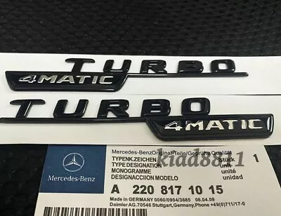 2x Gloss Black Turbo 4MATIC AMG For Mercedes Fender Sides Letters Emblem Badge • $22.99