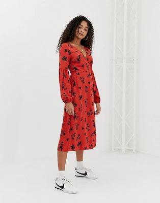 £4.99 • Buy NOBODYS CHILD Midi Wrap Dress In Satin Jacquard Floral Uk Size 8