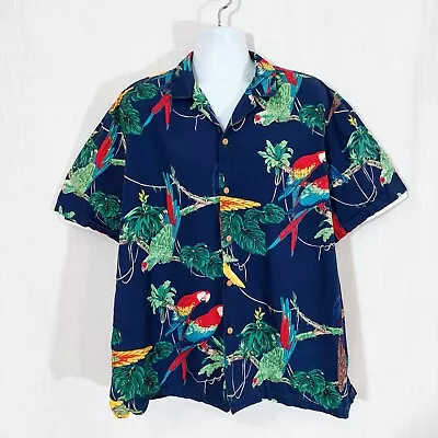 Paradise Found Navy Blue Parrots In Palms Magnum PI Hawaiian Aloha Shirt. Sz XXL • $29.99