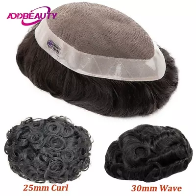 Men Toupee Human Hair Wigs System Wave 25mm Curly Indian Human Hair Replacement • $275.29