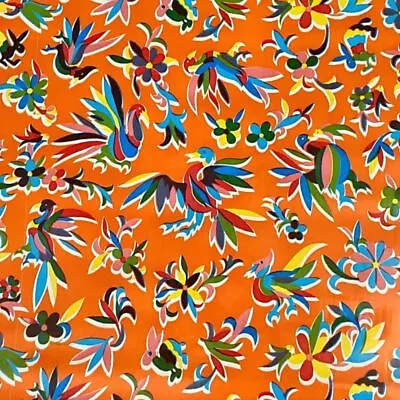 Mexican Oilcloth Fabric Otomi Orange **Off Cuts** • $10.75