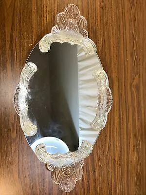 Vintage Art Pressed Glass Mirror Dresser Oval Vanity Tray Italy 18” Wide • $10.50