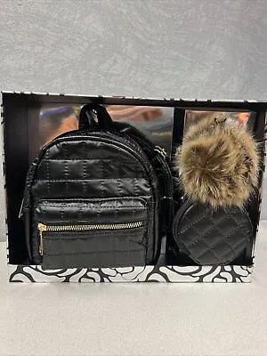 Mini Backpack Coin Purse And Furry Keychain Gift Set New In Box Black And Gold  • $20.87