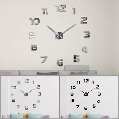 3D DIY Roman Number Large Wall Clock Modern Decor Mirror Sticker Home Office • £12.99