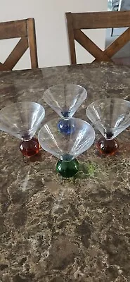 Set Of 4 Vintage Bubble Base Martini Glasses -Assorted Colors EUC • $19.99