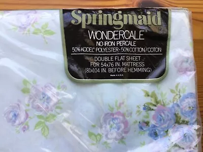 Vtg Wondercale Springmaid Double Fitted Sheet Blue Lavender Green  Pillowcase • $29