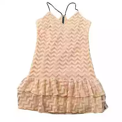 Milly Of New York Dress Womens Size 6 Beige Lace Mini Chevron Tulle Cocktail • $28