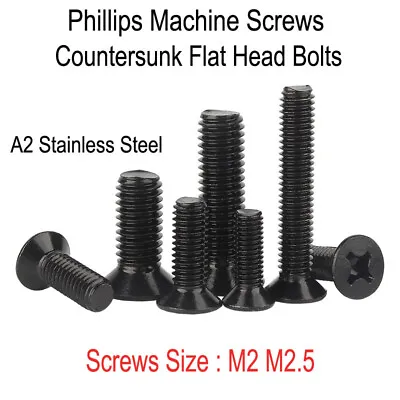 £1.42 • Buy Phillips Machine Screws Countersunk Flat Head Bolts A2 Stainless Black M2 M2.5