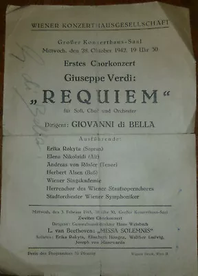 VERDI Requiem  GIOVANNI DI BELLA - HERBERT ALSEN  Hand Bill Wien1942 Autographed • $13.99