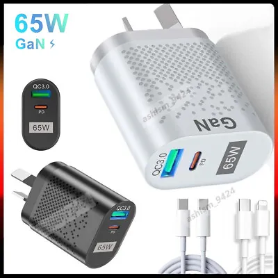 65W GaN Wall Charger Type C PD QC 3.0 Fast Charging Adapter For Phone Tablet • $19.98