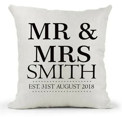 Personalised Cream Cushion Wedding/Anniversary Gift/Mr & Mr/Mr & Mrs/Mrs & Mrs • £18.99