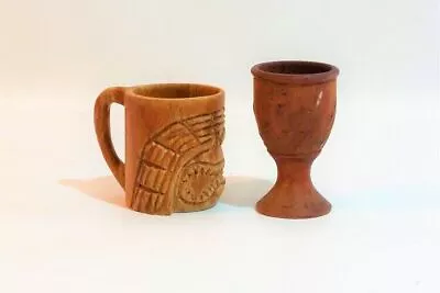 Vintage Wood Chalice Goblet Hand Carved Wooden Cup Wine Dark Rich Pair 2 Carved • $116.48