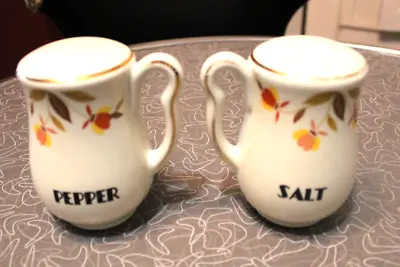 Vintage Hall Mary Dunbar Jewel Tea Salt Pepper Shakers Autumn Leaves Orig Corks • $10