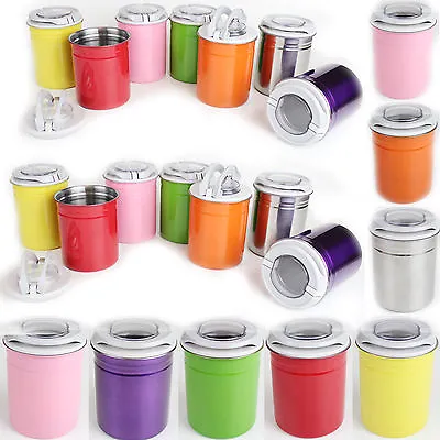 Set Of 3 Tea Coffee Sugar Kitchen Canisters Jars Various Colours Suction Lids • £8.99