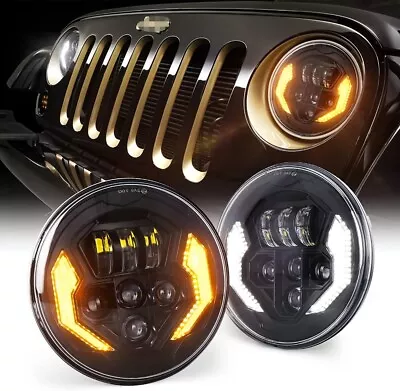 Pair 7  Inch Round LED Headlights Hi/Lo DRL Lamp For Ford Mustang F-150 F-100 • $79.99