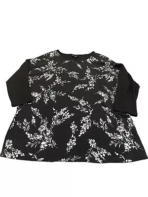 J JILL Wearever Collection Women's Medium Floral Top Black Contrast 3/4 Sleeve • $14