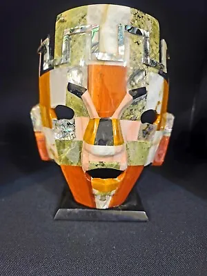 Mexican Folk Art Aztec Mayan Onyx Abalone Semi Precious Stone Burial Face Mask • $35