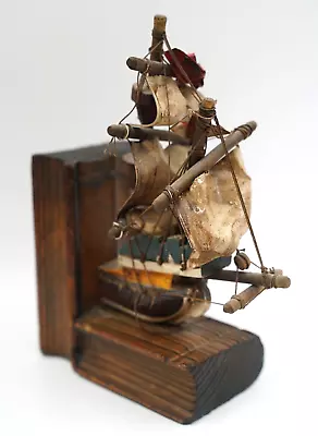 One Vintage Wood Bookends Book End Pirate Ship Nautical Décor Sails • $13.46