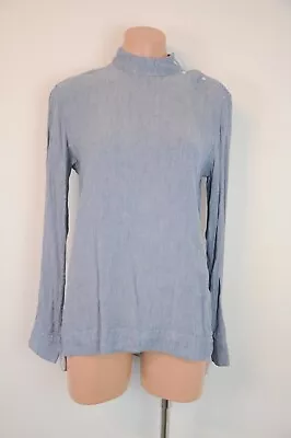 Bassike Top Blouse Womens Size 0 Blue Chambray Long Sleeve Cotton • $59