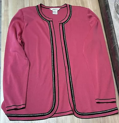 Exclusively Misook Size Large Cardigan Slinky Pink Coral Black Open Front Size L • $34