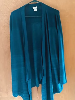 CHICO'S Cardigan Sweater Size 2 Womens Large Open Front Long Sleeve Green Shade • $18.49