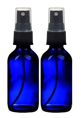 2 NEW 2 Oz. Cobalt Blue Boston Round GLASS Spray Bottle With Black Sprayers 2 Oz • $7.19