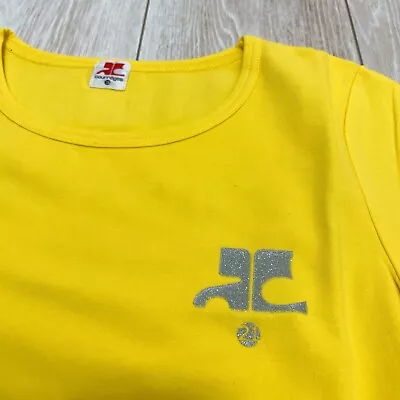 Courreges Vintage Glitter Logo Iconic T-shirt Yellow Women Size 38/US-XS Japan • $120