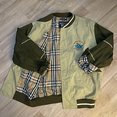 VINTAGE BURBERRY Bomber Jacket Fishing Winter Nova Check Men's Beige Size L • $145.95