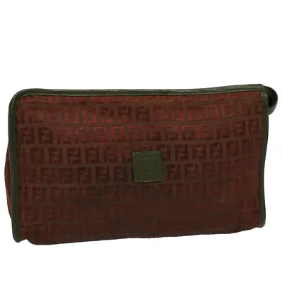 FENDI Zucchino Canvas Clutch Bag Vintage Brown Auth Ar10173 • $103.20