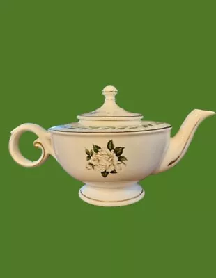 Hall Teapot CAMEO ROSE Vintage 1950's White Green Gold Porcelain 4 Cups • $34