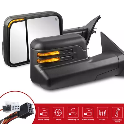 Tow Mirrors Flip Up Power Glass Heated W/ Puddle Light For 2019-2022 Ram 1500 • $229.96