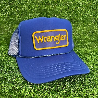 New Wrangler Royal Blue Cap Hat 5 Panel High Crown Trucker Snapback Vintage • $25.95